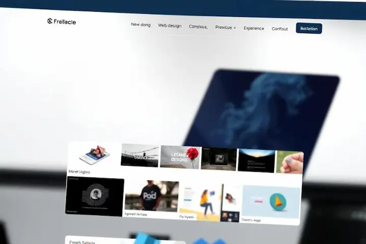Interface de um portfólio digital profissional para freelancers exibindo projetos de web design e artes gráficas com layout minimalista.
