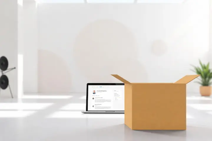 A modern, clean, and minimalist illustration of the concept of dropshipping. Set in a bright, airy, and contemporary studio environment, with natural lighting and a soft, diffused glow. In the foreground, a stylized graphic representation of a package or shipping box, conveying the core idea of dropshipping. In the middle ground, a laptop or tablet displaying relevant information about the dropshipping process, with clean, legible typography. The background should feature simple, geometric shapes or patterns, creating a balanced and visually appealing composition. The overall mood should be professional, informative, and inviting, reflecting the educational nature of the "Introdução ao Dropshipping" section. Iluminação de estúdio sobre laptop e caixa de encomenda, simbolizando a logística e fundamentos do dropshipping.