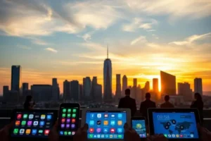 Interface de aplicativos para gestão de trabalho remoto e produtividade.