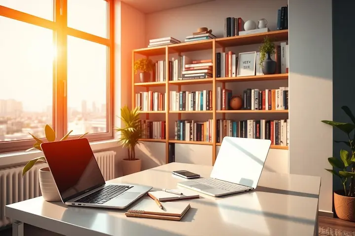 Interface estratégica de marketing digital com análise de dados e planejamento de ativos para iniciantes.