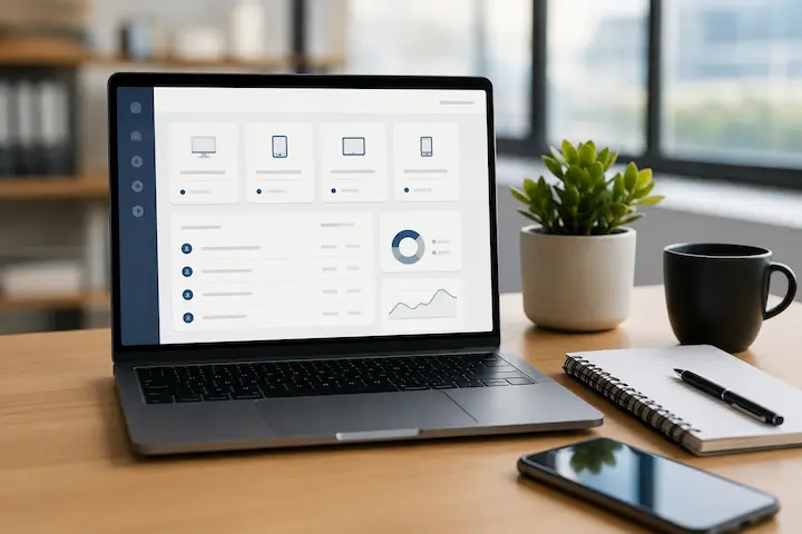 equipe analisando plataformas digitais e painéis de dados em ambiente profissional.