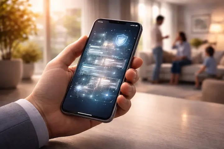Dispositivo móvel com interface de gestão de herança digital garantindo a continuidade do negócio familiar.