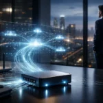 Empresário analisando dashboard de Edge Computing para negócios digitais em 2026.