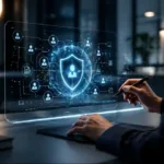 Interface digital com escudo de segurança protegendo dados de usuários em estratégia de proteção de leads.