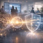 Escudo digital protegendo dados de conversão em uma estratégia de tráfego pago e privacidade sem cookies.