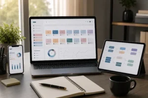 Planejamento de estratégias de conteúdo para criadores digitais em redes sociais com calendário editorial e organização de publicações.