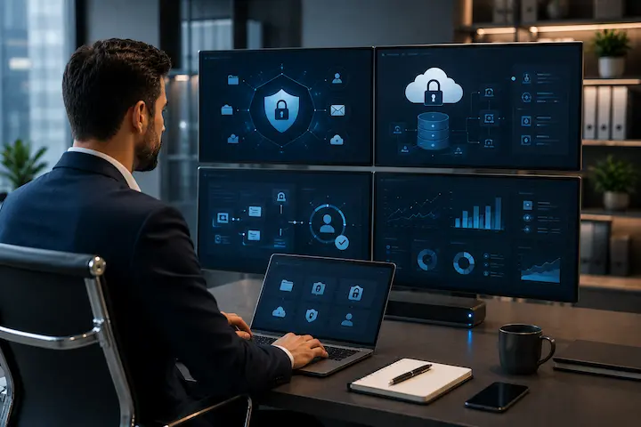 Proteção e gestão de ativos digitais por meio de monitoramento, organização de dados e práticas de segurança em ambientes online.